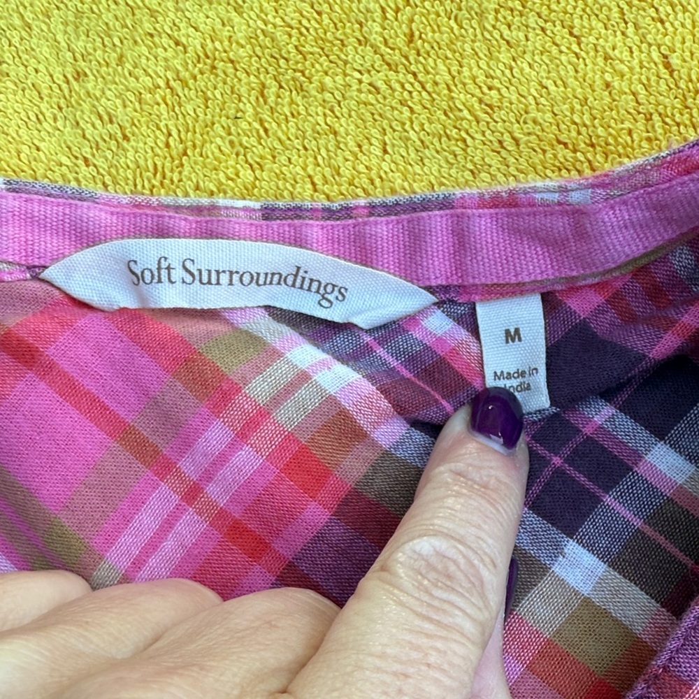 Soft Surroundings Multicolor Plaid Top pink purple green medium cotton - Picture 10 of 10